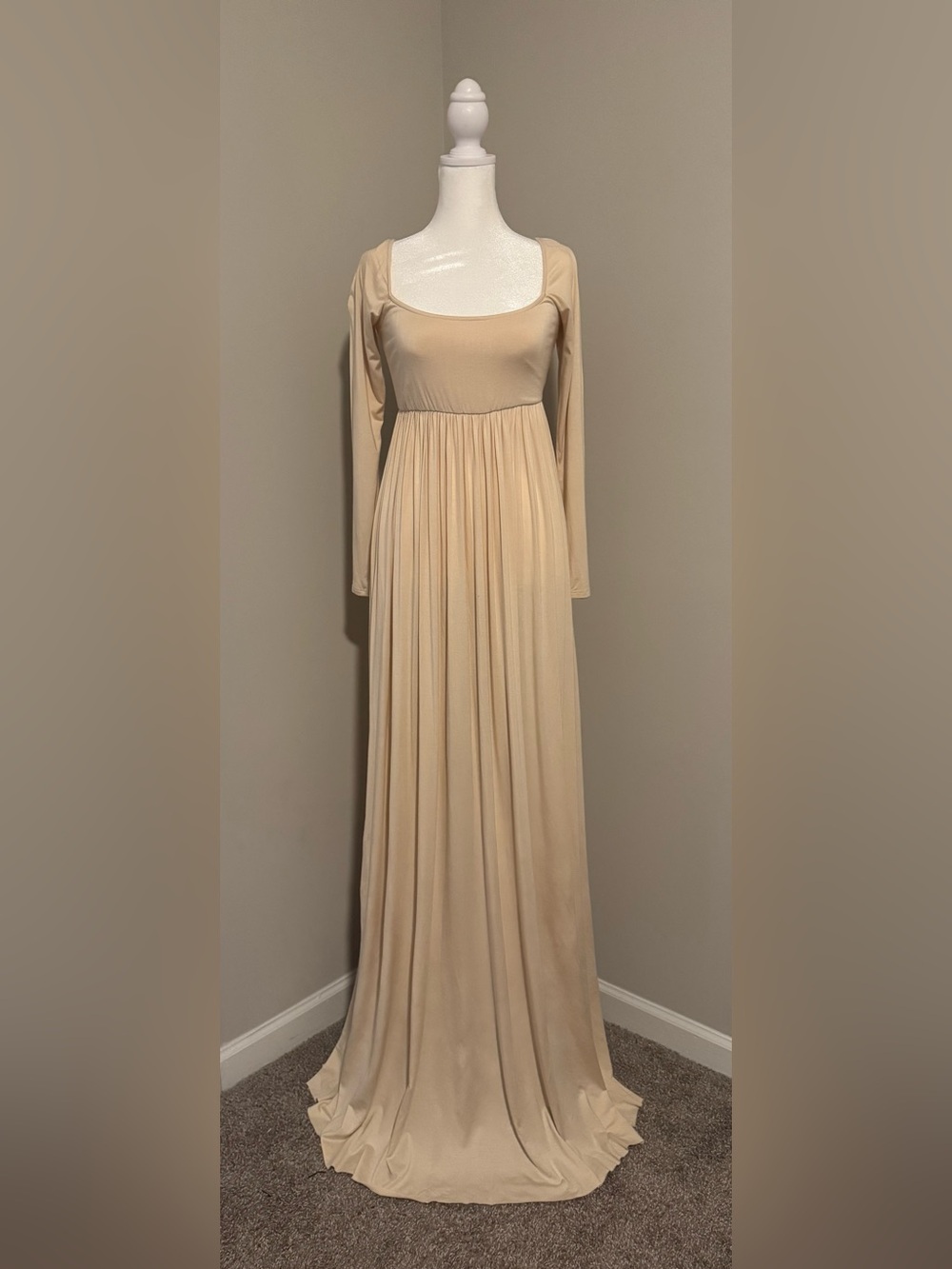 Rachel Pally Beige Scoop-Neck Long Sleeve Maxi Dress